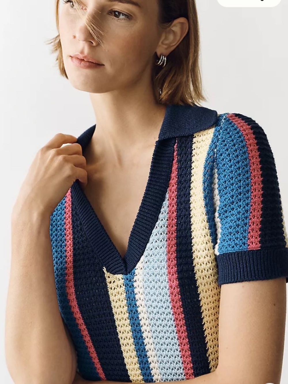 Anthropologie Maeve Striped Crochet Polo Dress in Navy, Blue, Pink & Cream XS - Picture 2 of 9